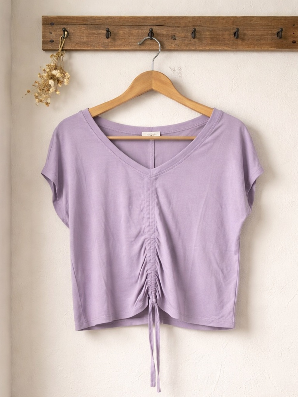 Mystree Lilac V-Neck Ruched Drawstring Crop Top women’s size medium - Picture 3 of 6